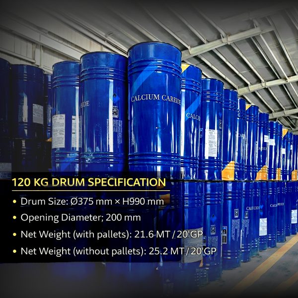 Calcium Carbide 120KG Steel Drum Nitrogen-Flushed & Moisture-Proof Packaging